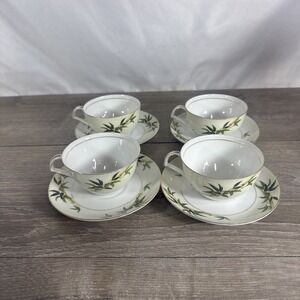 Lot of 4: Kent China Bali Hai Tea Cups & Saucers. Bamboo & Green